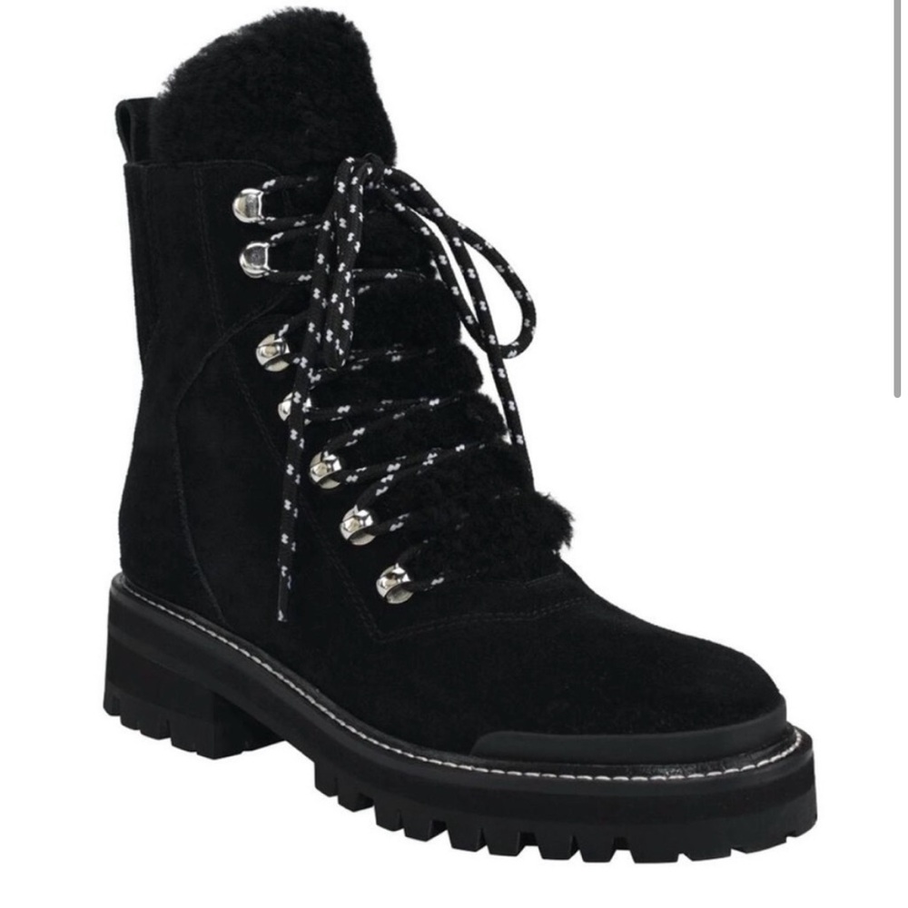 Marc Fisher Lizzie Suede/Shearling Lace-up Boot